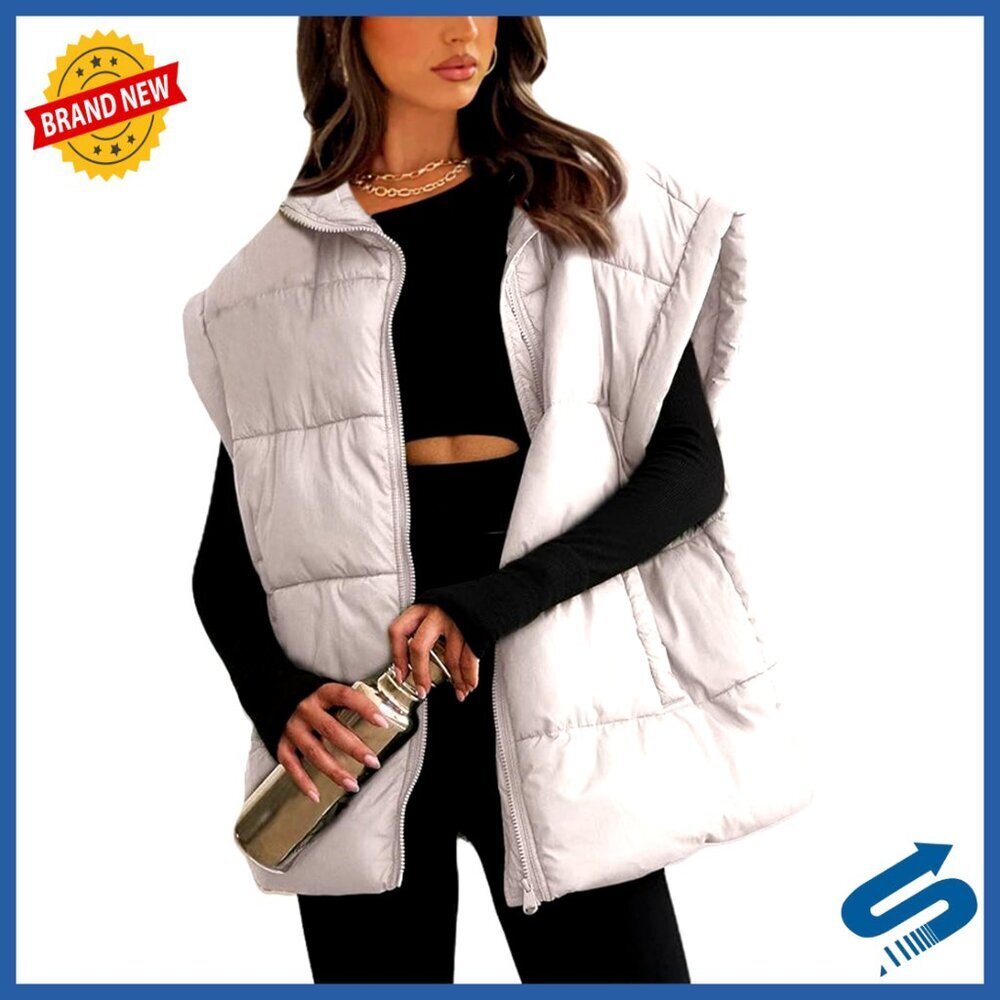 Oversized Puffer Vest Lightweight Warm Sleeveless Puffy Bubble Jacket